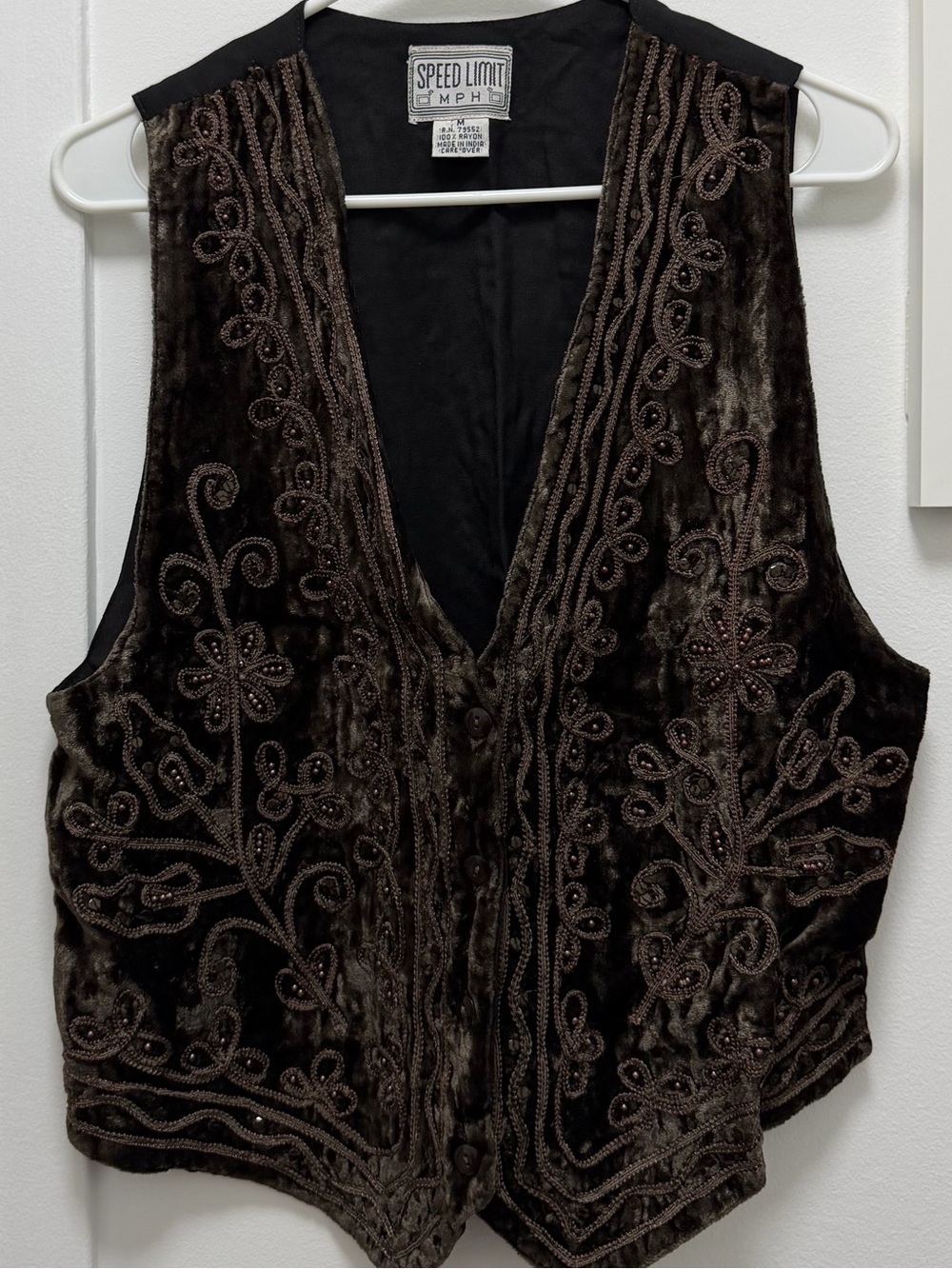 Speed Limit Brown Velvet Embroidered Vest